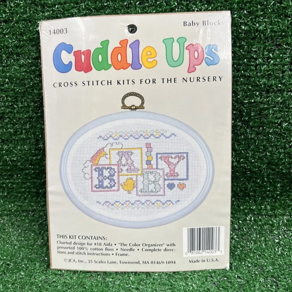 Cuddle Ups Cross Stitch Kit For the Nursery Baby Blocks Include WhiteFrame 14003